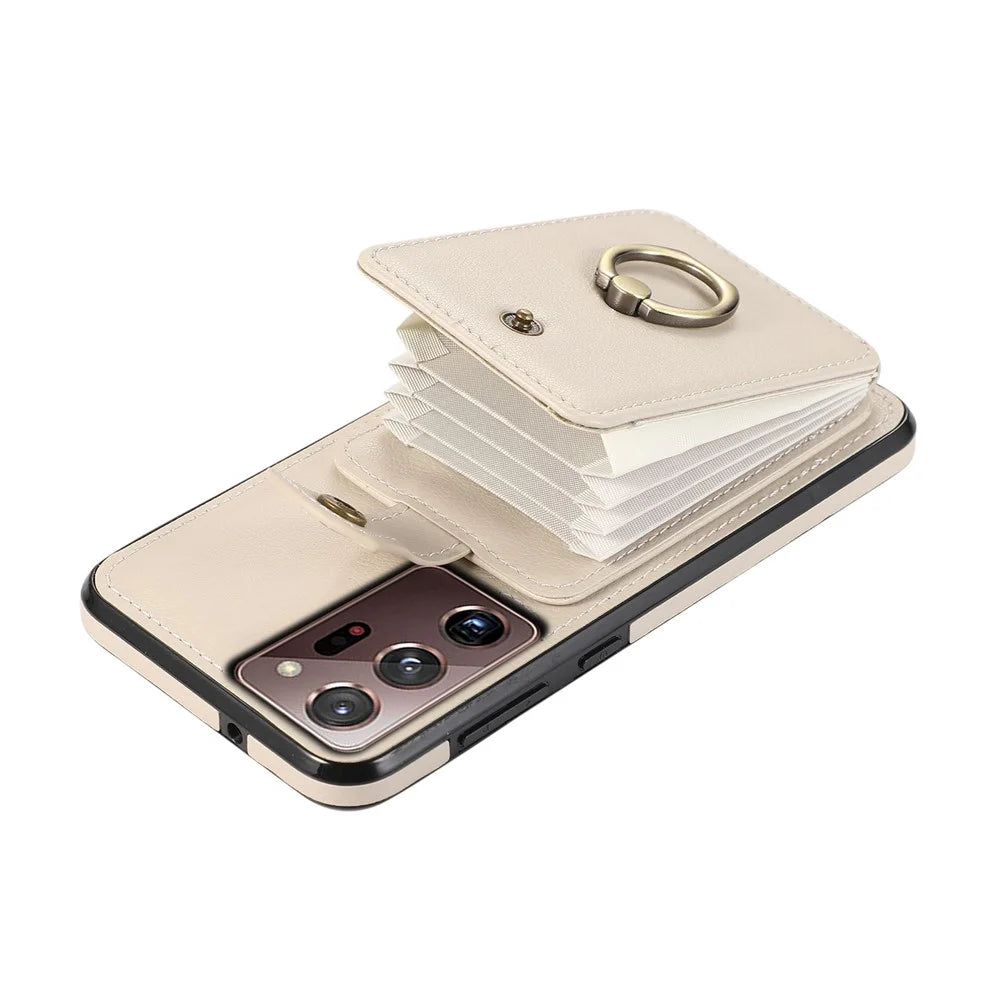 For Samsung Galaxy Note20 Ultra 5G / Note20 Ultra Case TPU+PU Leather Card Holder Kickstand Phone Cover - Beige - 6