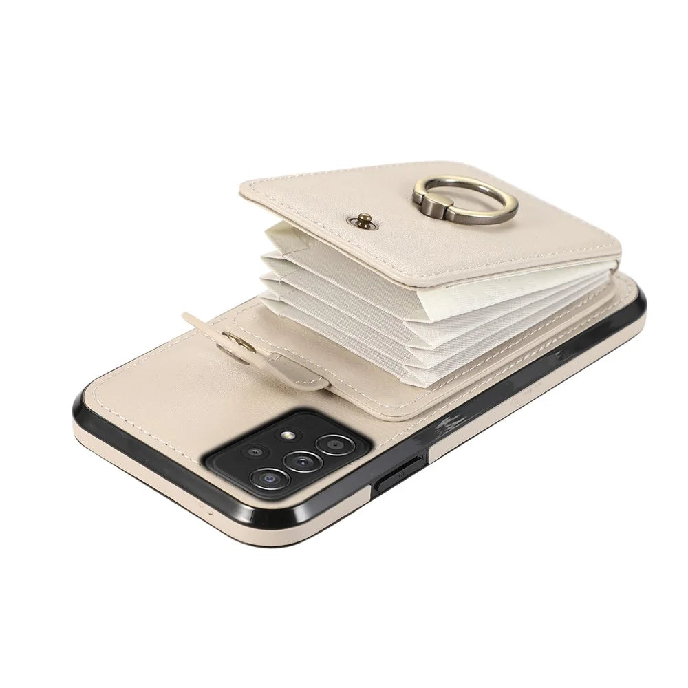 For Samsung Galaxy A52 4G / A52s 5G / A52 5G Case Card Holder PU Leather Phone Cover with Kickstand - Beige - 7