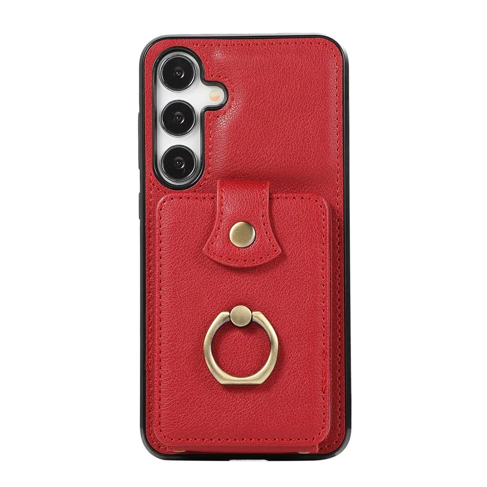 For Samsung Galaxy A54 5G Cell Phone Cover Card Holder Kickstand PU Leather + TPU Phone Case - Red - 2