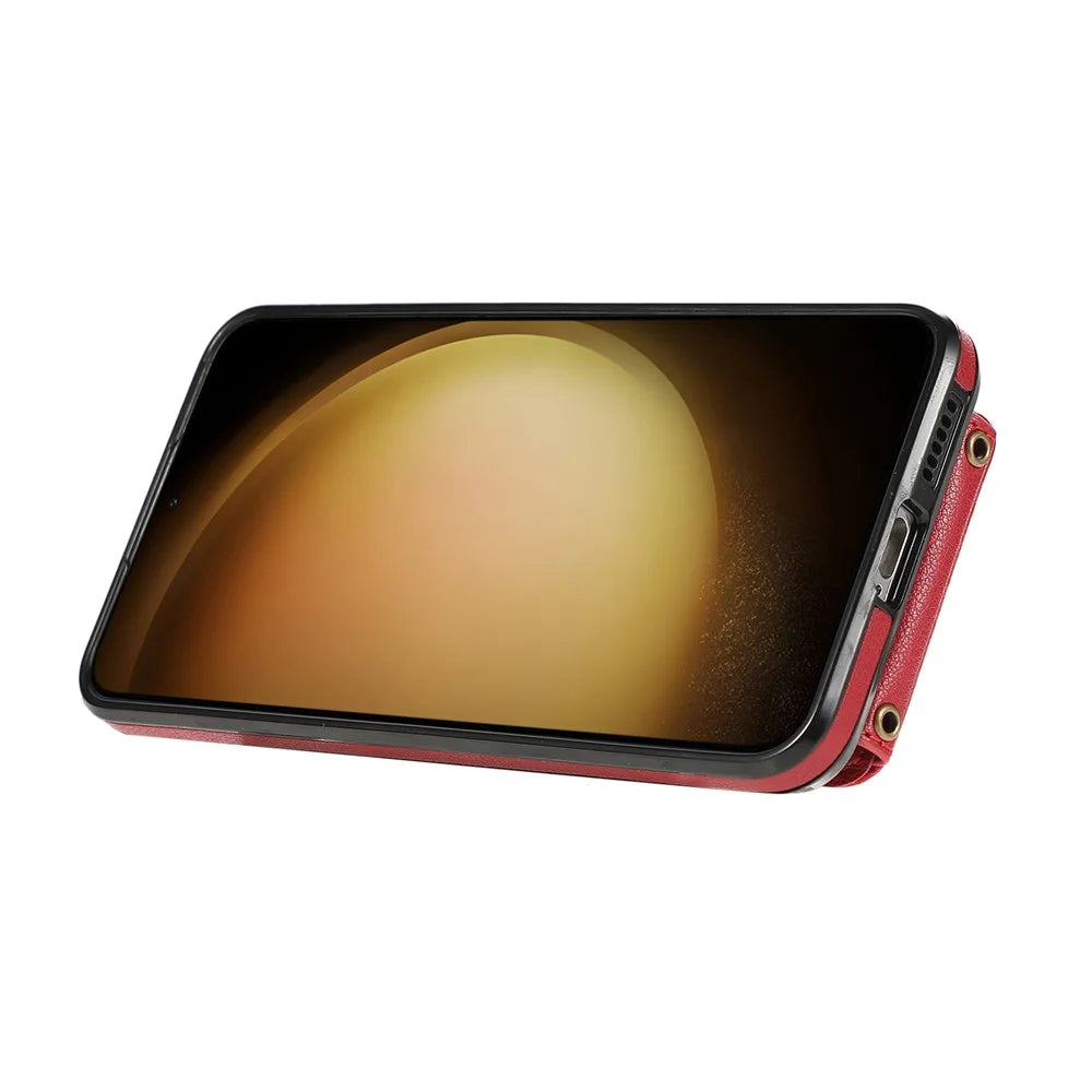 For Samsung Galaxy A54 5G Cell Phone Cover Card Holder Kickstand PU Leather + TPU Phone Case - Red - 4