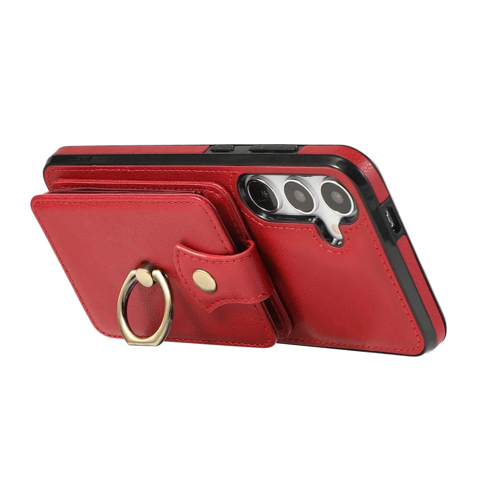 For Samsung Galaxy A54 5G Cell Phone Cover Card Holder Kickstand PU Leather + TPU Phone Case - Red - 5