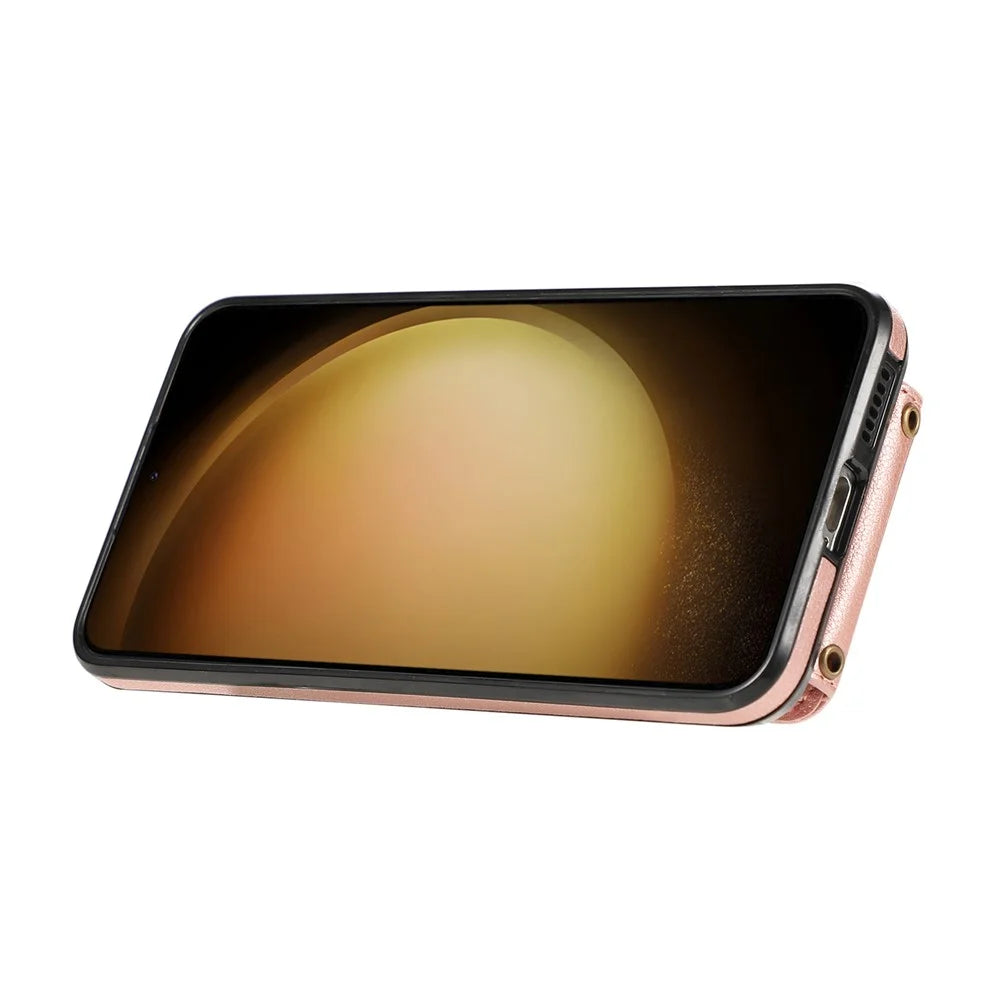 For Samsung Galaxy S24+ Cell Phone Case Card Holder TPU+PU Leather Phone Cover with Kickstand - Rose Gold - 4