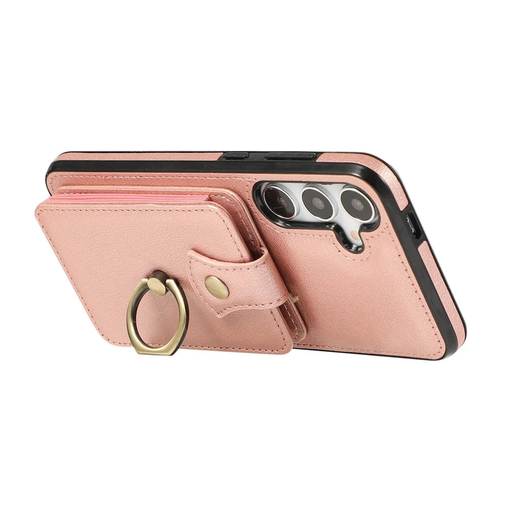 For Samsung Galaxy S24+ Cell Phone Case Card Holder TPU+PU Leather Phone Cover with Kickstand - Rose Gold - 5