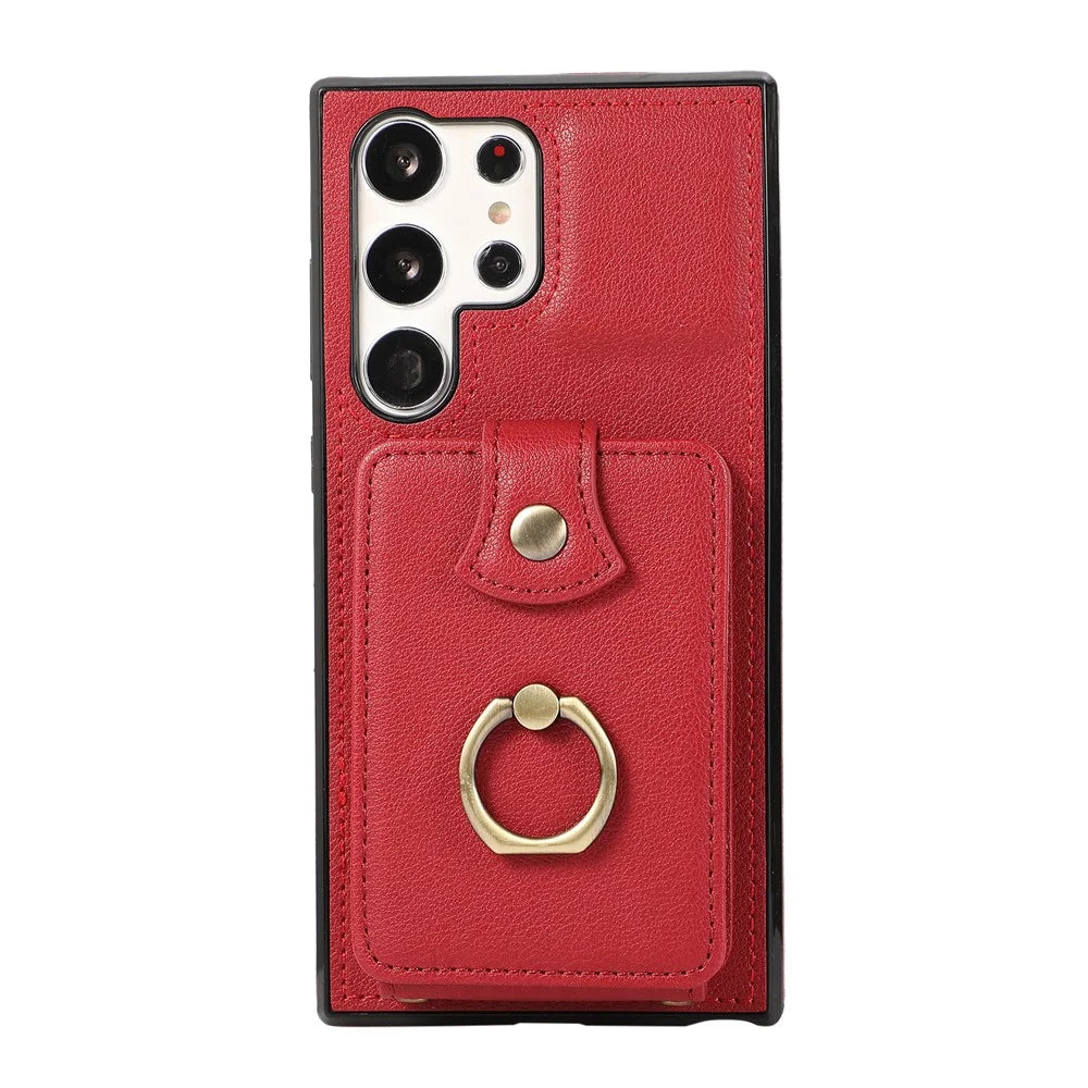 For Samsung Galaxy S23 Ultra Case Kickstand Slim-Fit TPU+PU Leather Phone Shell - Red - 2
