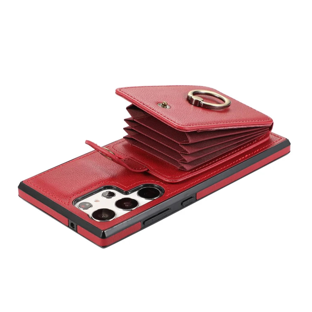 For Samsung Galaxy S23 Ultra Case Kickstand Slim-Fit TPU+PU Leather Phone Shell - Red - 7