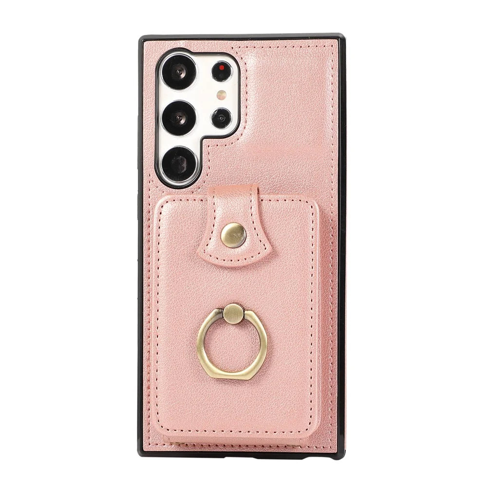 For Samsung Galaxy S24 Ultra Case Shoulder Phone Pouch Kickstand TPU+PU Leather Phone Cover - Rose Gold - 2