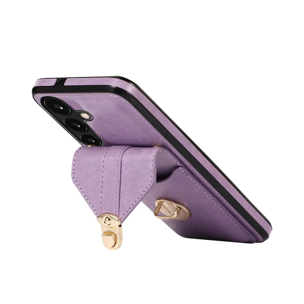 For Samsung Galaxy S25+ / S24+ Cell Phone Case Metal Buckle Card Holder Leather+TPU Cover - Purple - 3