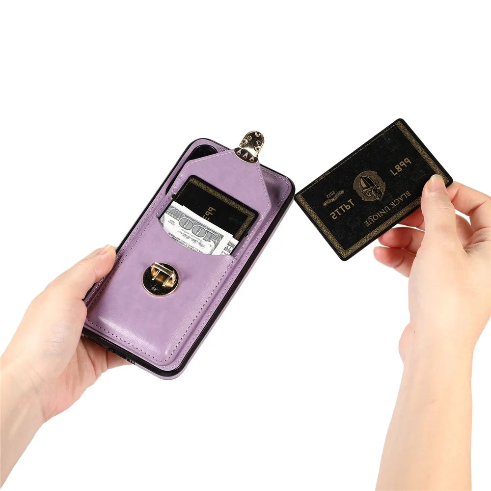 For Samsung Galaxy S25+ / S24+ Cell Phone Case Metal Buckle Card Holder Leather+TPU Cover - Purple - 4