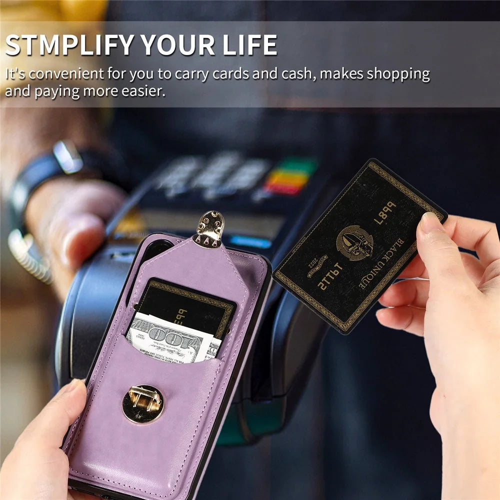 For Samsung Galaxy S25+ / S24+ Cell Phone Case Metal Buckle Card Holder Leather+TPU Cover - Purple - 6