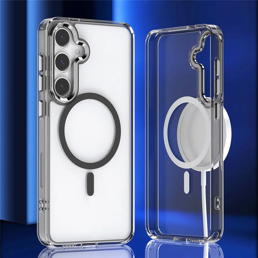 For Samsung Galaxy S24+ Clear Case Anti-Drop TPU+PC Phone Cover Magnetic Case - Black - 1