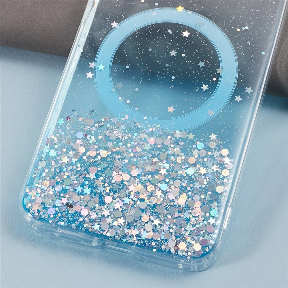 JTW Series For Samsung Galaxy S24+ Magnetic Case Sparkle Epoxy TPU+Acrylic Phone Protector - Blue - 5