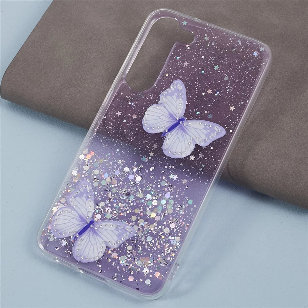 AW Series For Samsung Galaxy S24 Case TPU+PVC Sparkle Epoxy Butterfly Decor Cover with Big Rear Lens Hole - Purple - 3