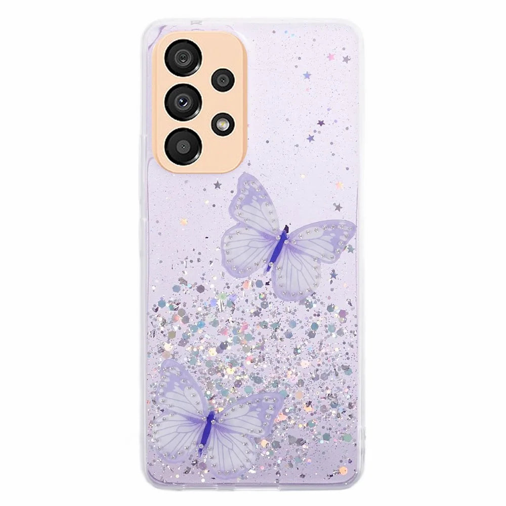 AW Series TPU+PVC Case for Samsung Galaxy A33 5G Shell Butterfly Decor Big Rear Lens Hole Cover - Purple - 1