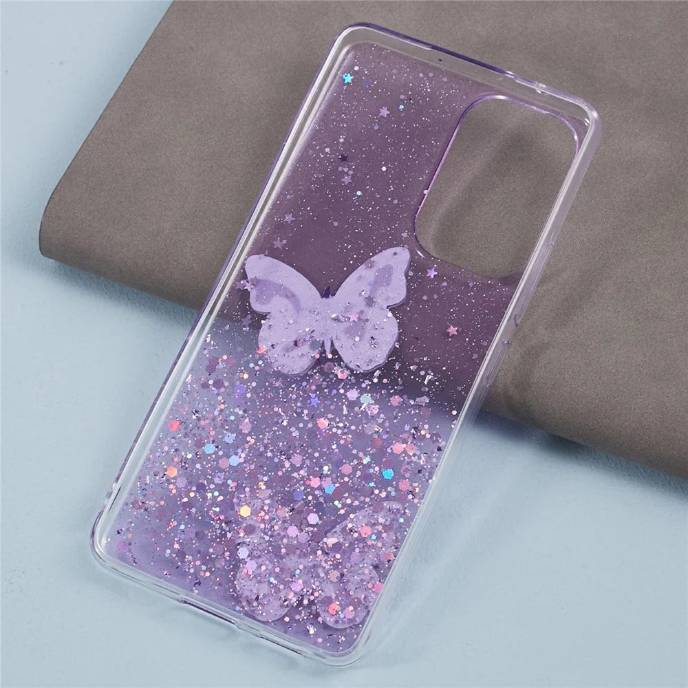 AW Series For Samsung Galaxy A32 5G / M32 5G Cell Phone Case Butterfly Decor Sparkle Epoxy Cover with Big Rear Lens Hole - Purple - 2