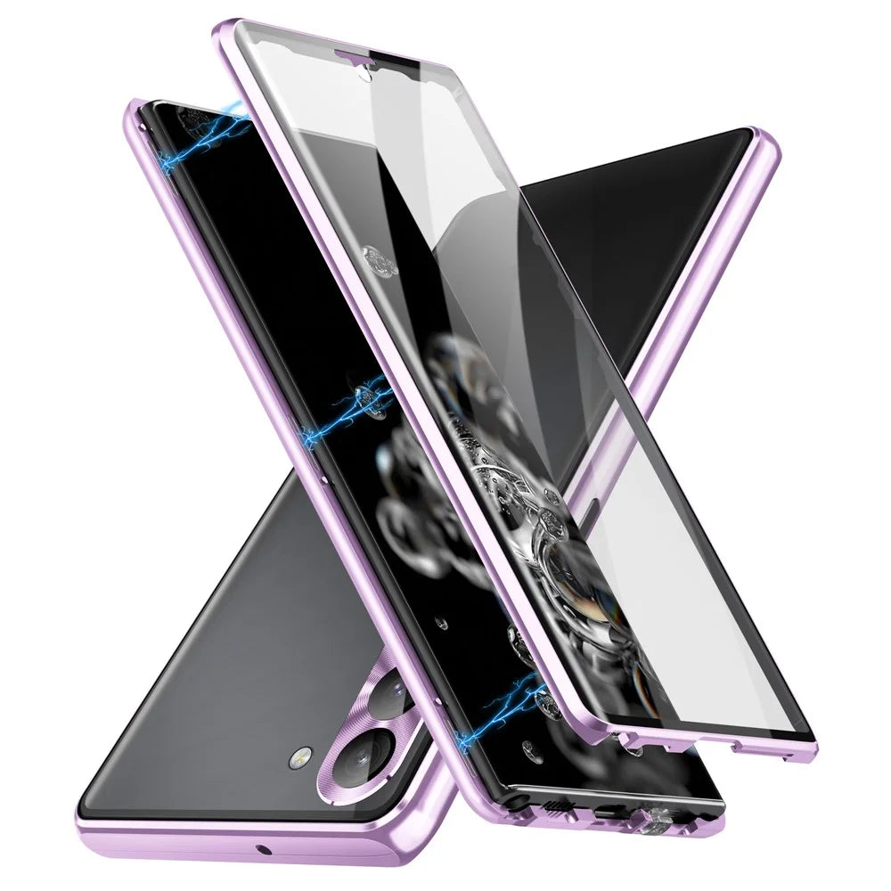 For Samsung Galaxy S24 Case Metal Frame Double Sides Tempered Glass Back Cover - Light Purple - 2