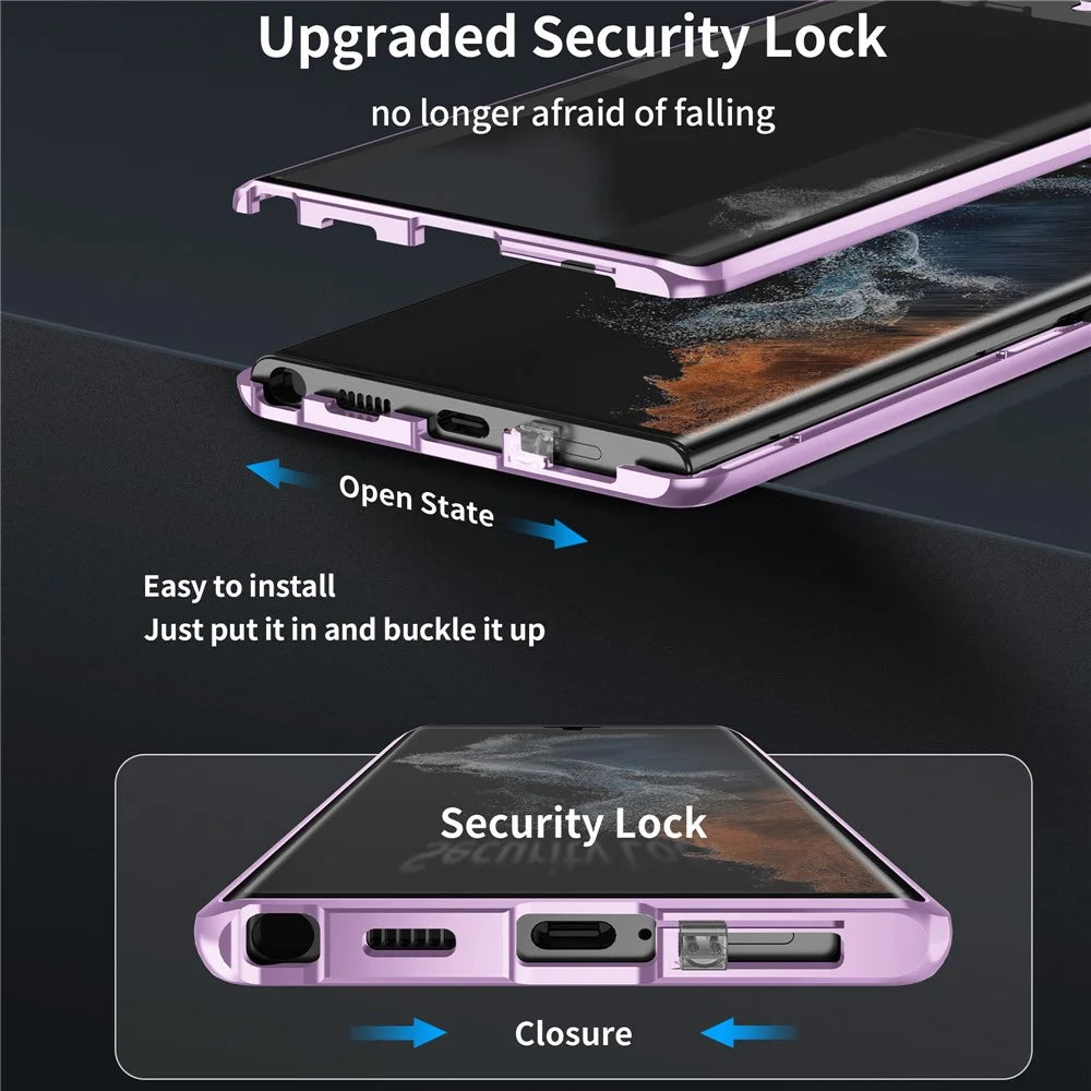 For Samsung Galaxy S24+ Case HD Clear Double Sides Tempered Glass Back Phone Cover - Light Purple - 3
