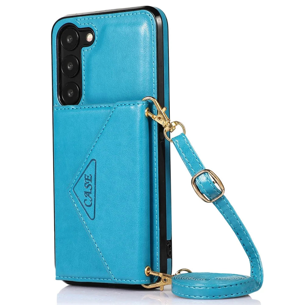 For Samsung Galaxy A34 5G Case Triangle Lid Card Bag Leather+TPU Crossbody Phone Cover - Blue - 1