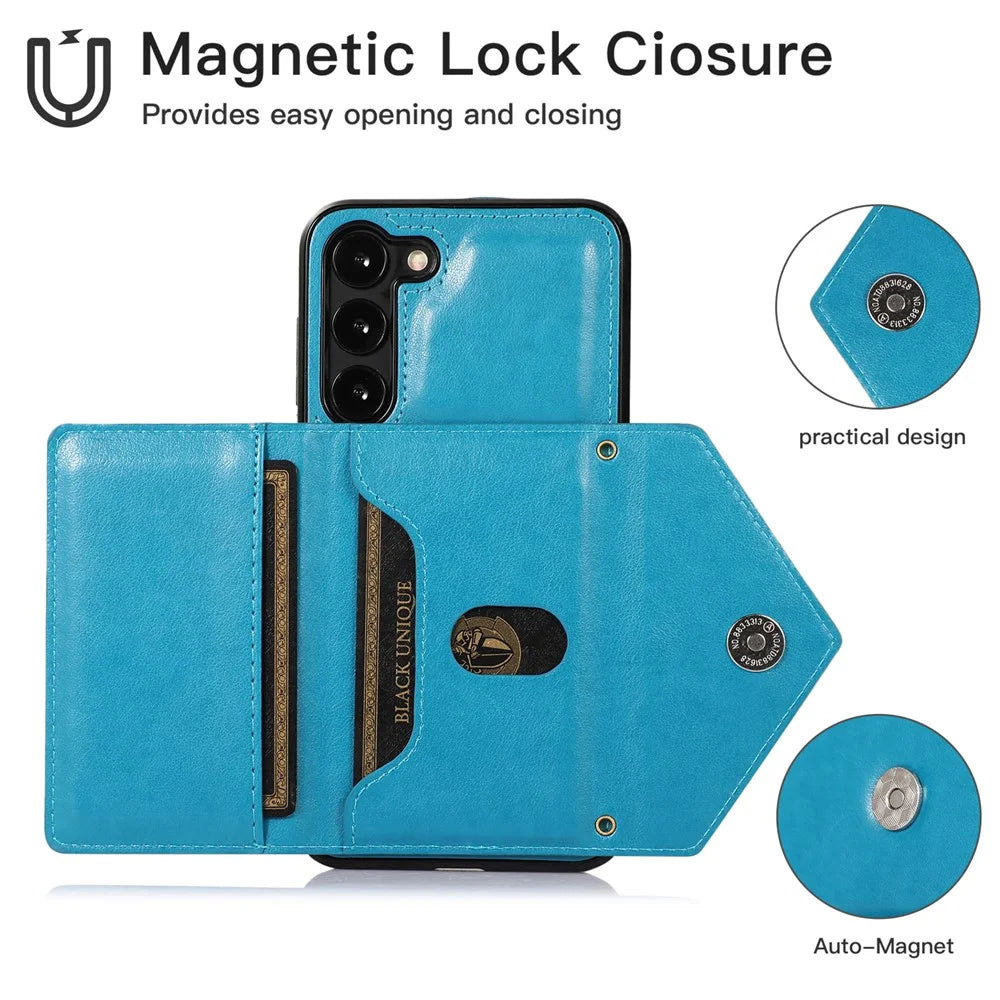 For Samsung Galaxy A34 5G Case Triangle Lid Card Bag Leather+TPU Crossbody Phone Cover - Blue - 4