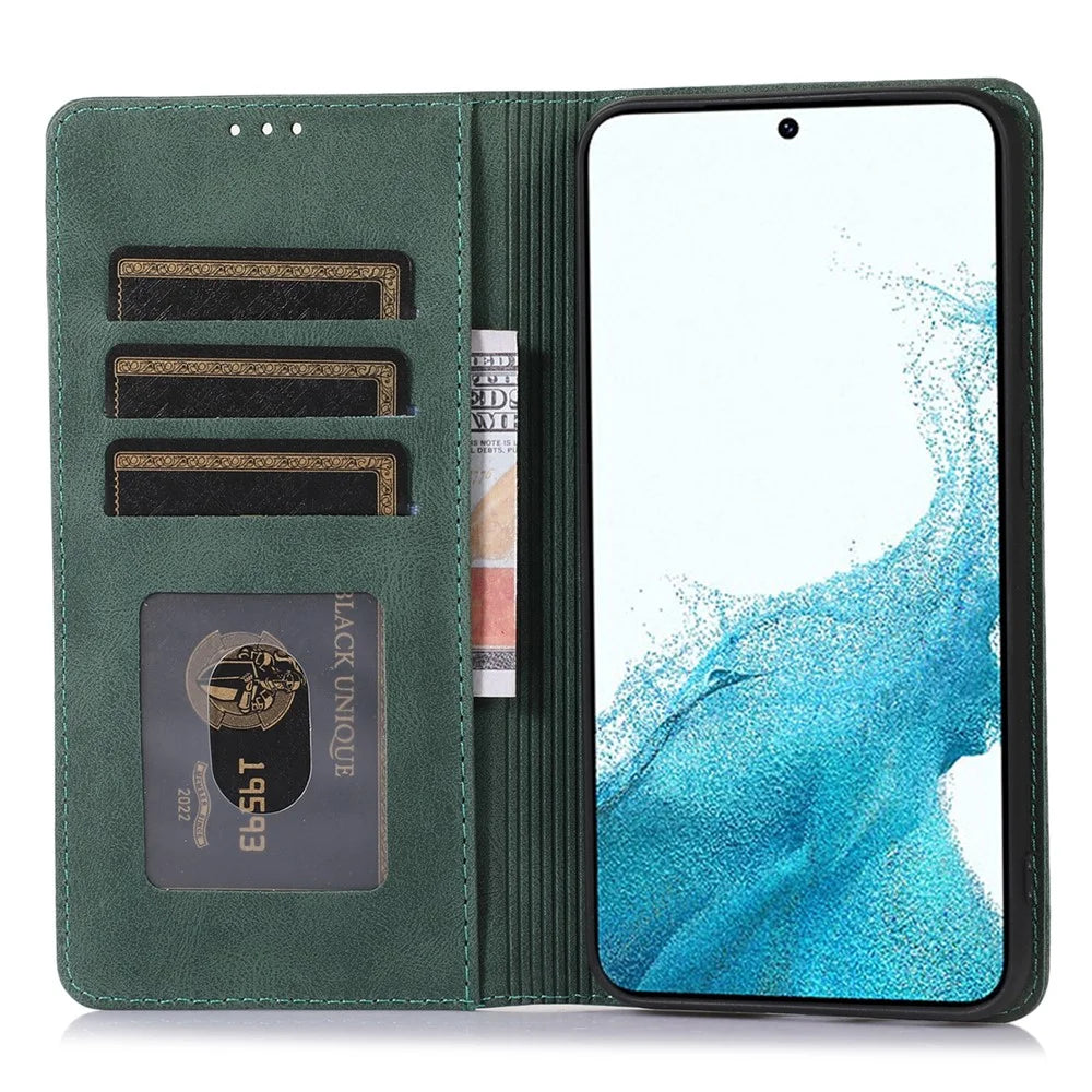 For Samsung Galaxy A14 5G / 4G Magnetic Stand Wallet Cover TPU+PU Leather Cell Phone Case - Green - 2