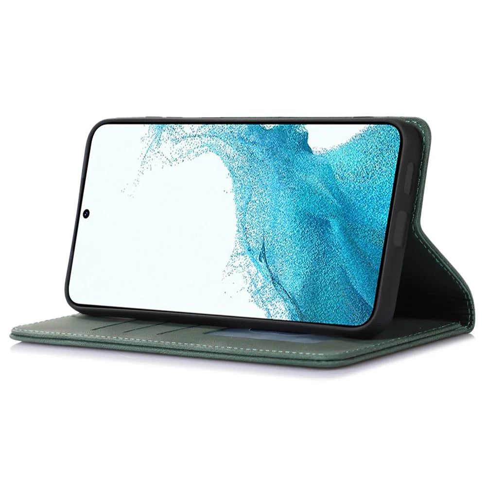 For Samsung Galaxy A14 5G / 4G Magnetic Stand Wallet Cover TPU+PU Leather Cell Phone Case - Green - 3