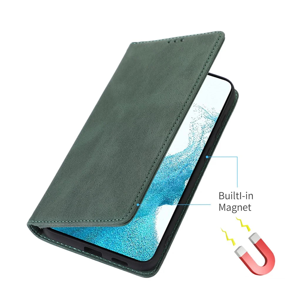 For Samsung Galaxy A14 5G / 4G Magnetic Stand Wallet Cover TPU+PU Leather Cell Phone Case - Green - 5