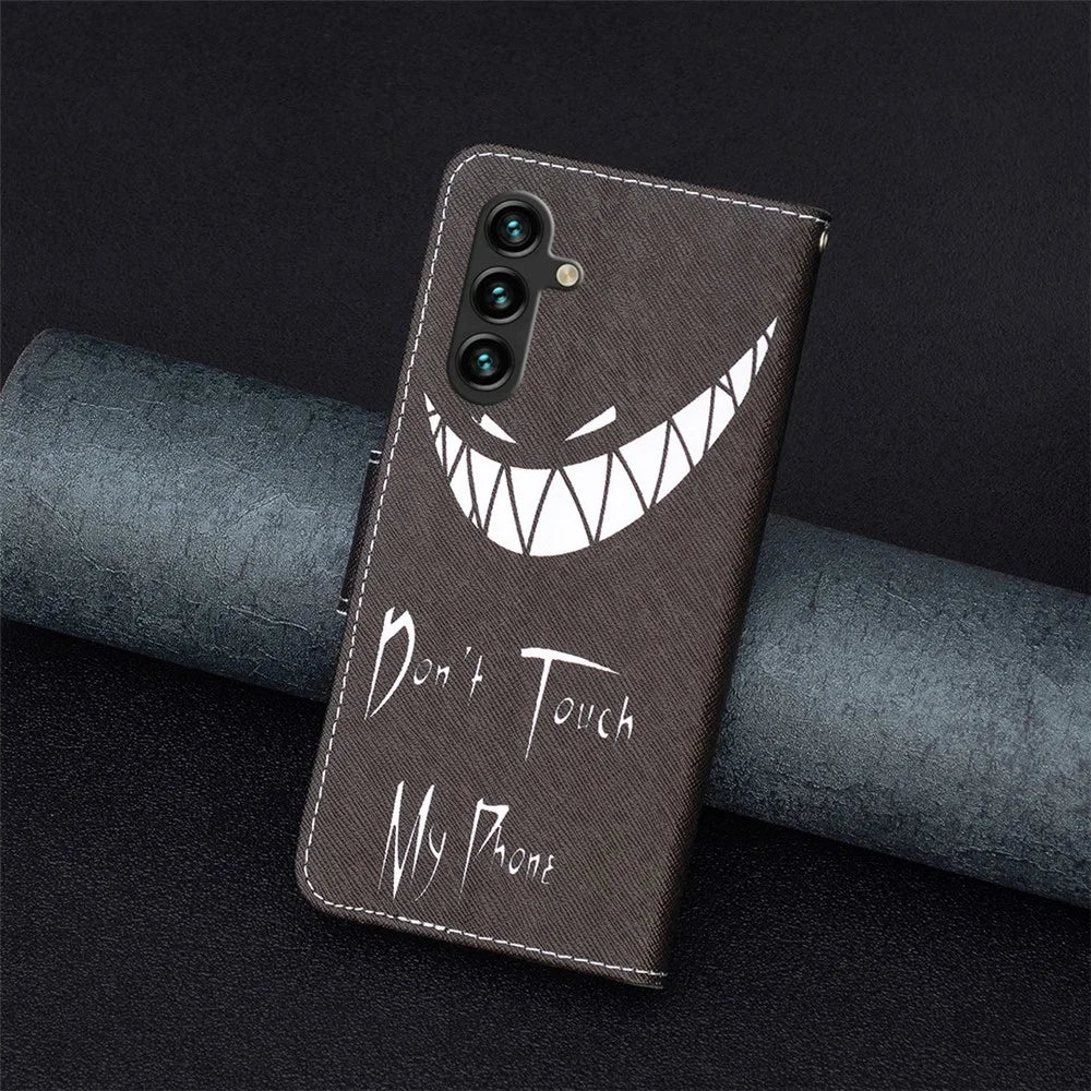For Samsung Galaxy A55 5G PU Leather Flip Cover Pattern Printing Phone Case - Don't Touch My Phone - 6