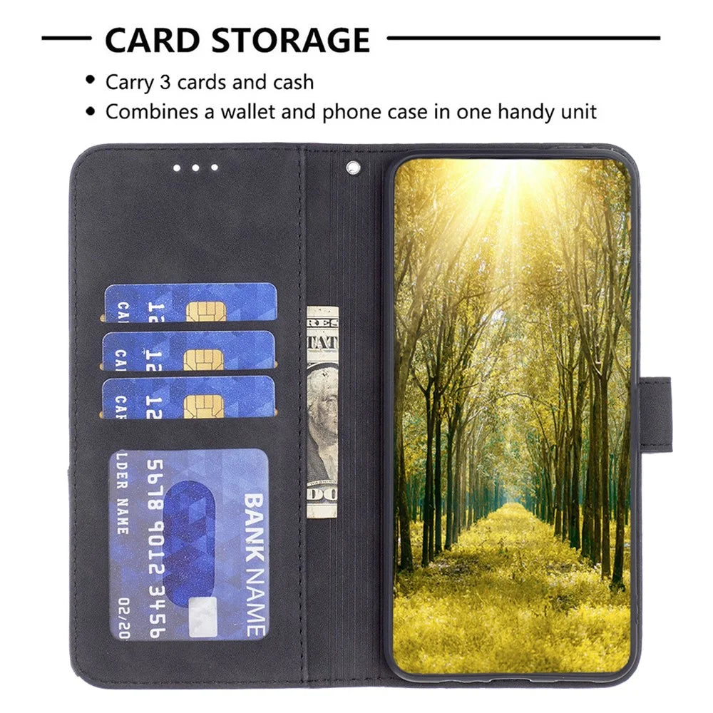 BINFEN COLOR For Samsung Galaxy A55 5G Phone Cases Wallet Stand Geometry Imprint Leather Cover - Black - 3