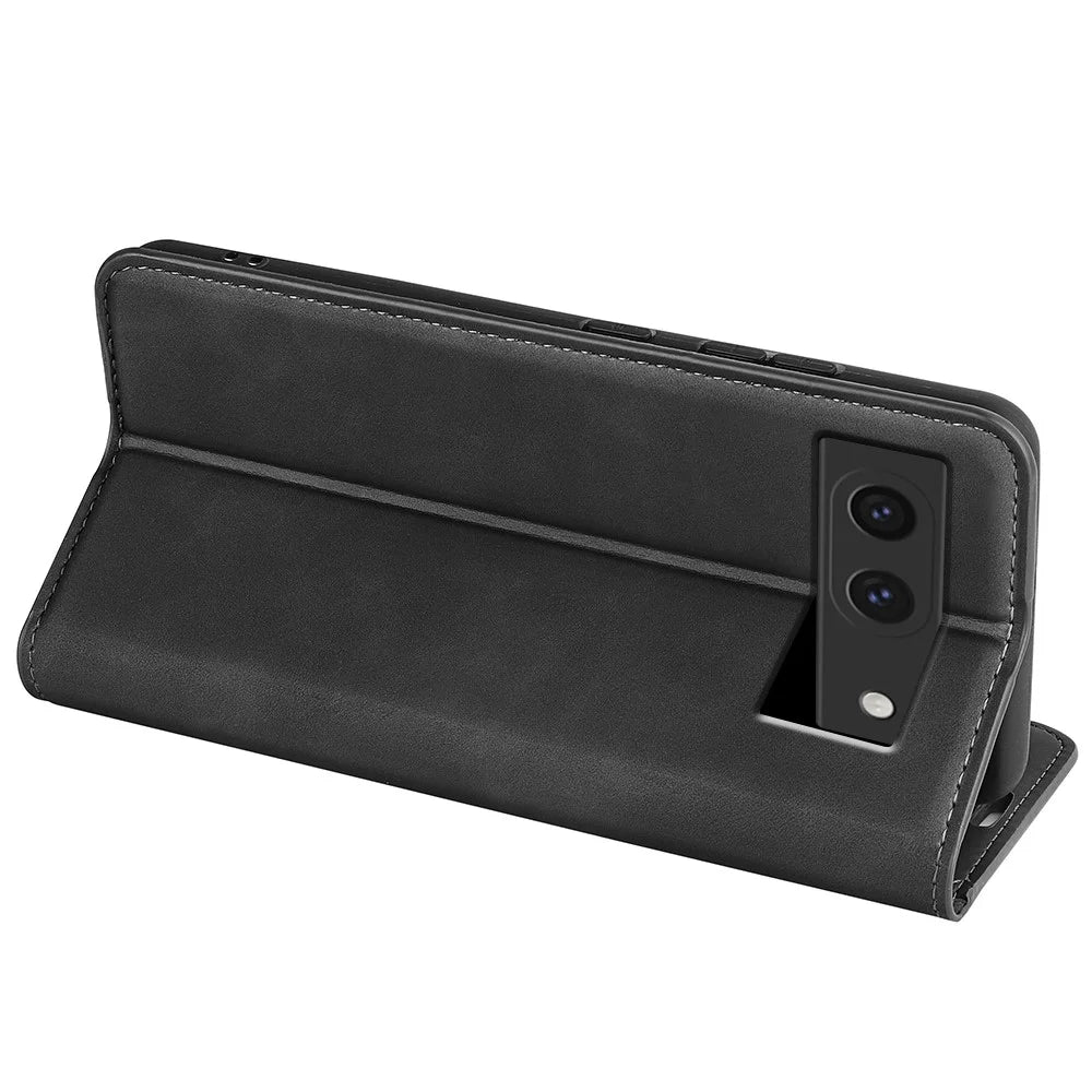 For Google Pixel 8a Case Shockproof Phone Case Skin-Touch PU Leather Flip Cover - Black - 4