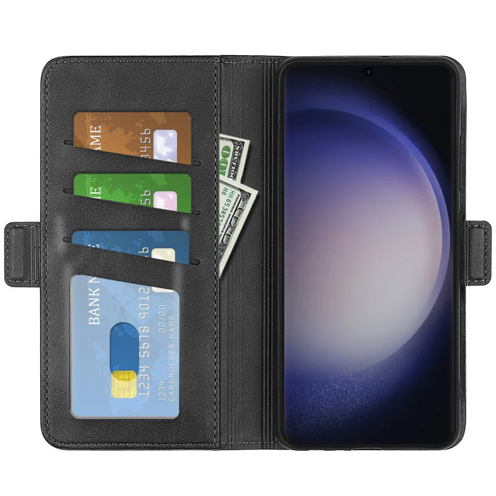 For Samsung Galaxy S24 Ultra Case PU Leather Dual Magnetic Clasp Protective Cover - Black - 2