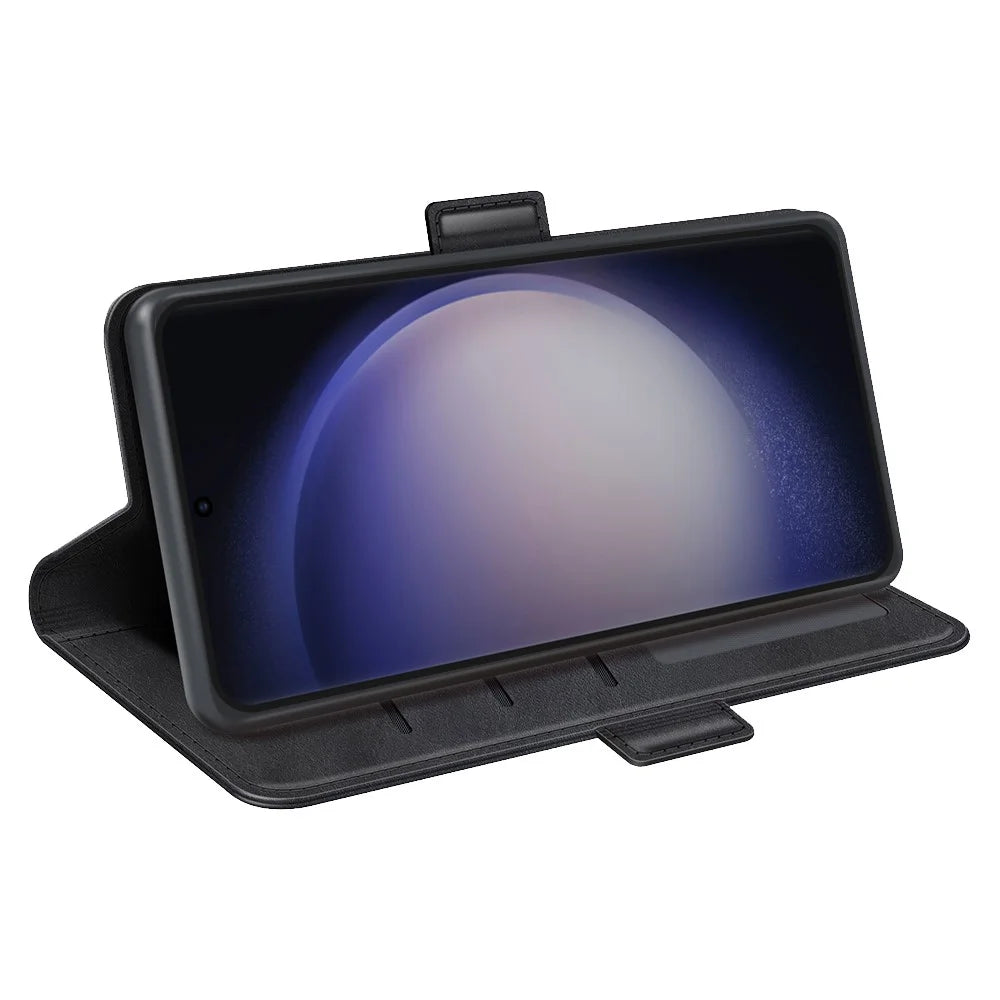 For Samsung Galaxy S24 Ultra Case PU Leather Dual Magnetic Clasp Protective Cover - Black - 3