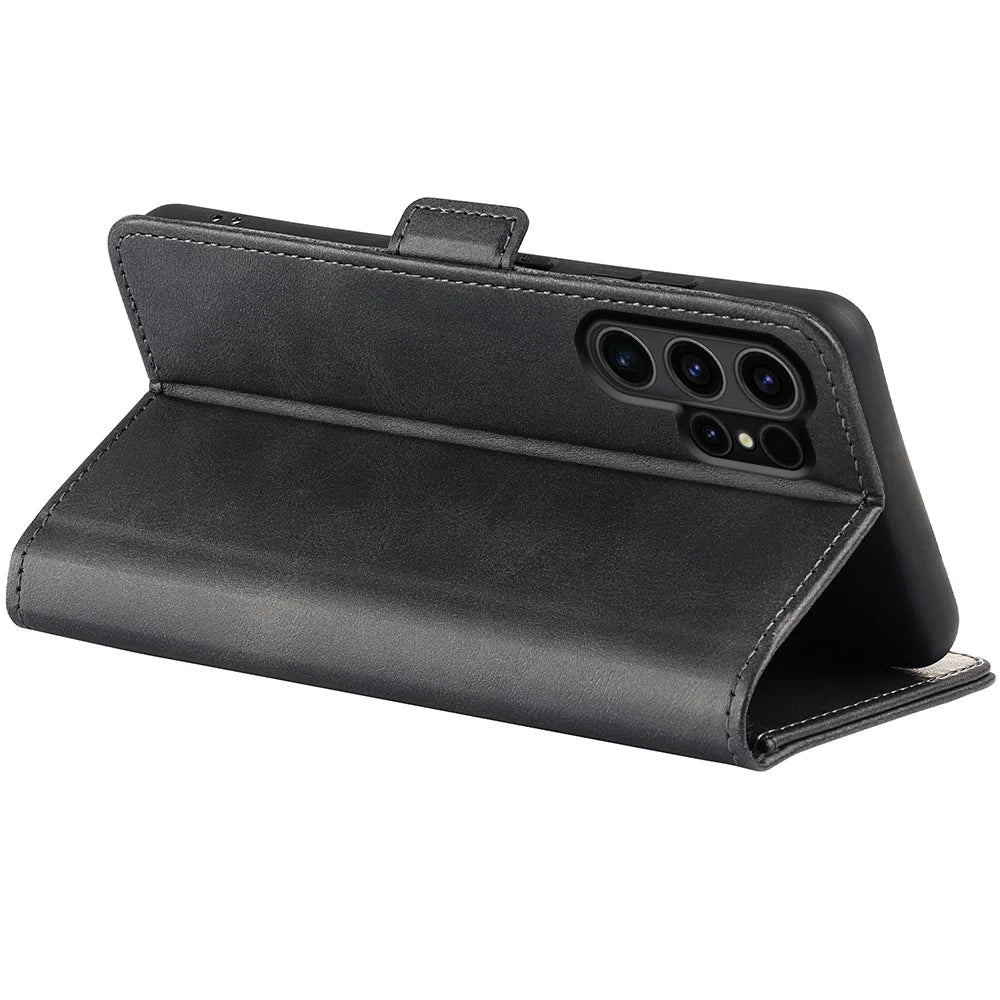 For Samsung Galaxy S24 Ultra Case PU Leather Dual Magnetic Clasp Protective Cover - Black - 4