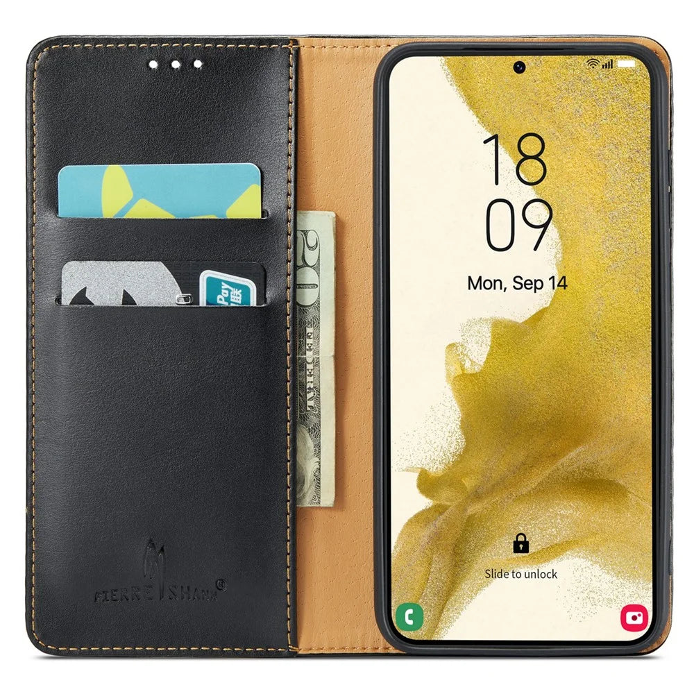 FIERRE SHANN For Samsung Galaxy S24+ Magnetic Case PU Leather+TPU Smart Phone Protector - Black - 2