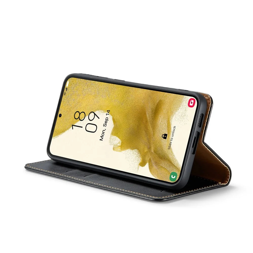 FIERRE SHANN For Samsung Galaxy S24+ Magnetic Case PU Leather+TPU Smart Phone Protector - Black - 3