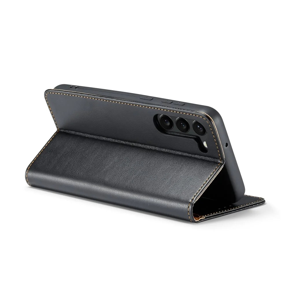 FIERRE SHANN For Samsung Galaxy S24+ Magnetic Case PU Leather+TPU Smart Phone Protector - Black - 4