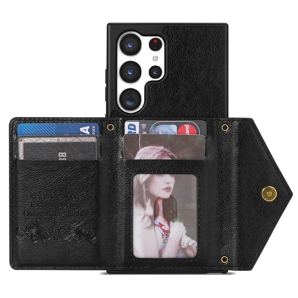 N.BEKUS For Samsung Galaxy S24 Ultra Phone Case Zipper Card Holder Cover with Shoulder Strap - Black - 2