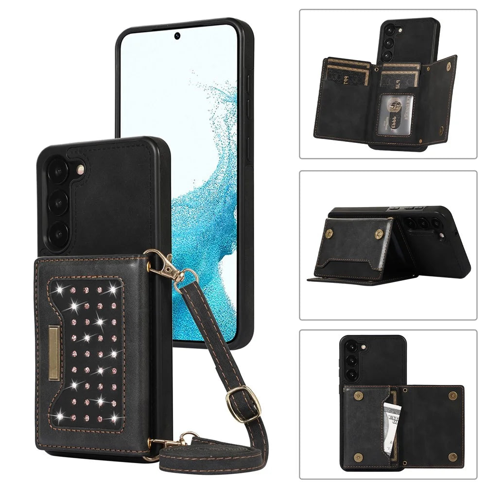 For Samsung Galaxy S24+ Case Wallet RFID Blocking Phone Kickstand Cover - Black - 1