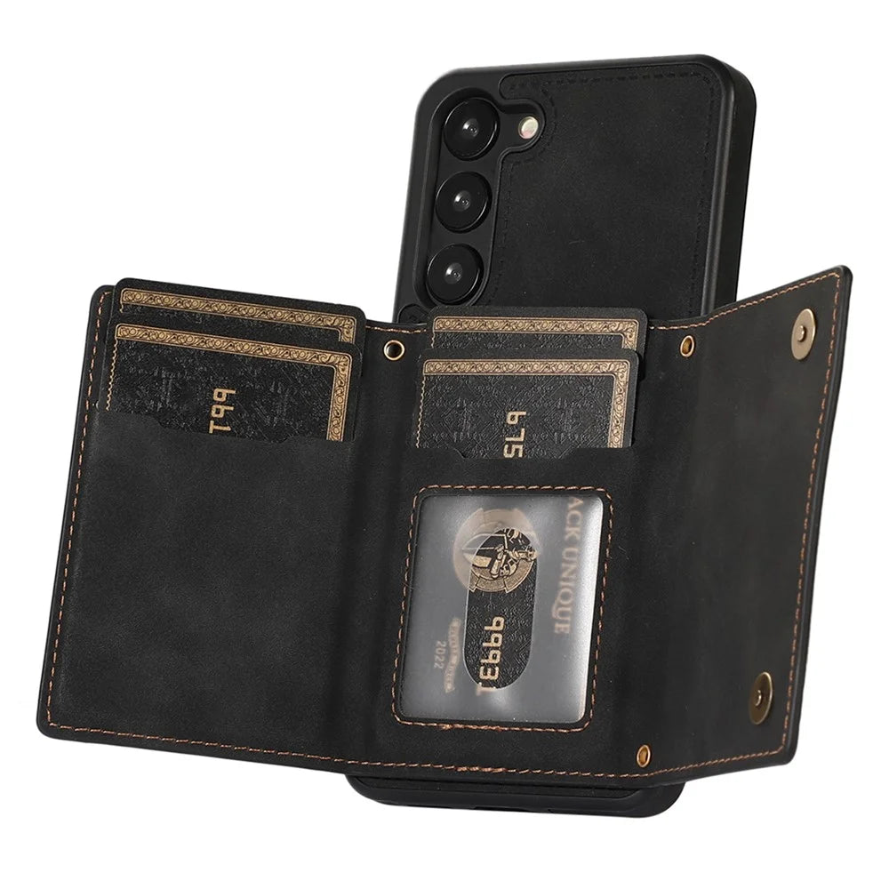 For Samsung Galaxy S24+ Case Wallet RFID Blocking Phone Kickstand Cover - Black - 2