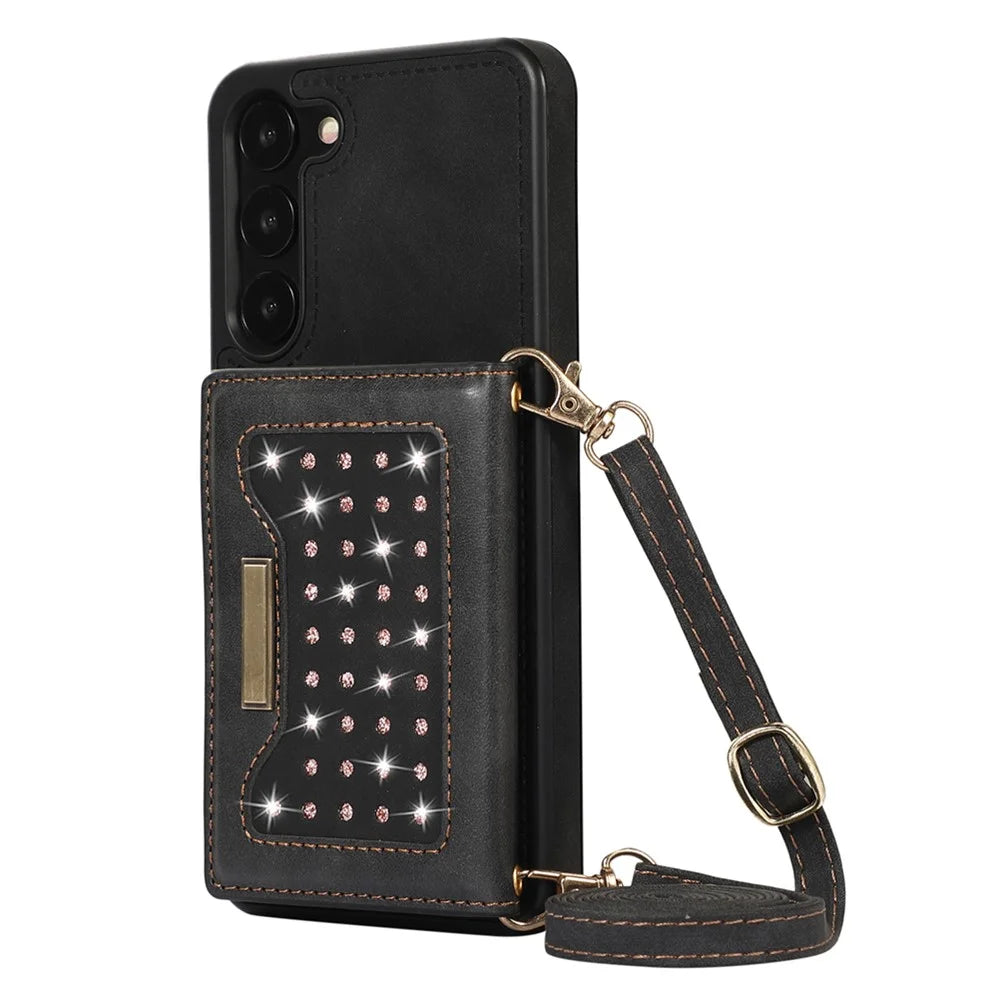 For Samsung Galaxy S24+ Case Wallet RFID Blocking Phone Kickstand Cover - Black - 7