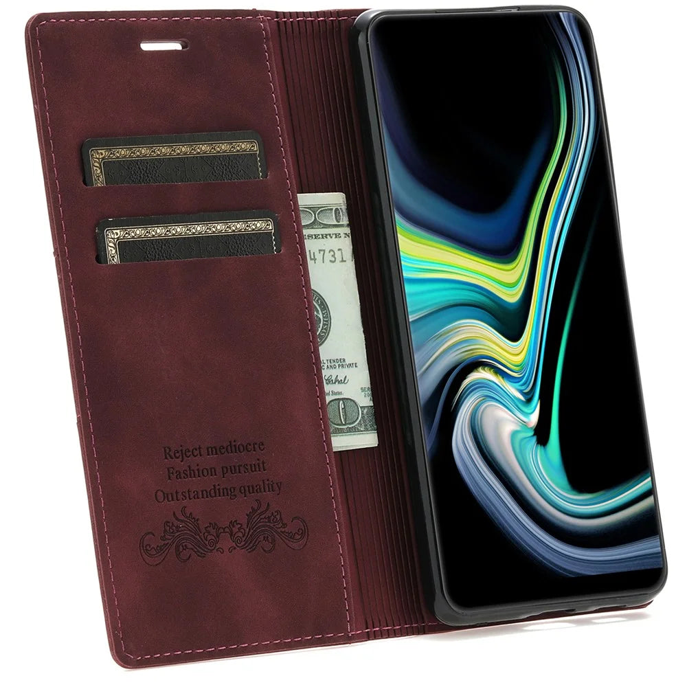 For Samsung Galaxy S24 Leather Case Anti-drop Wallet Phone Cover - Wine Red - 2