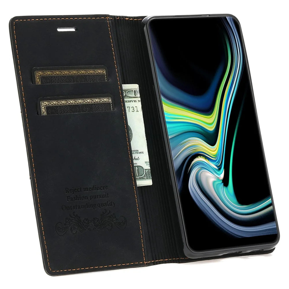 For Samsung Galaxy S24 Ultra Case Auto Closing Magnetic Phone Wallet Cover - Black - 2