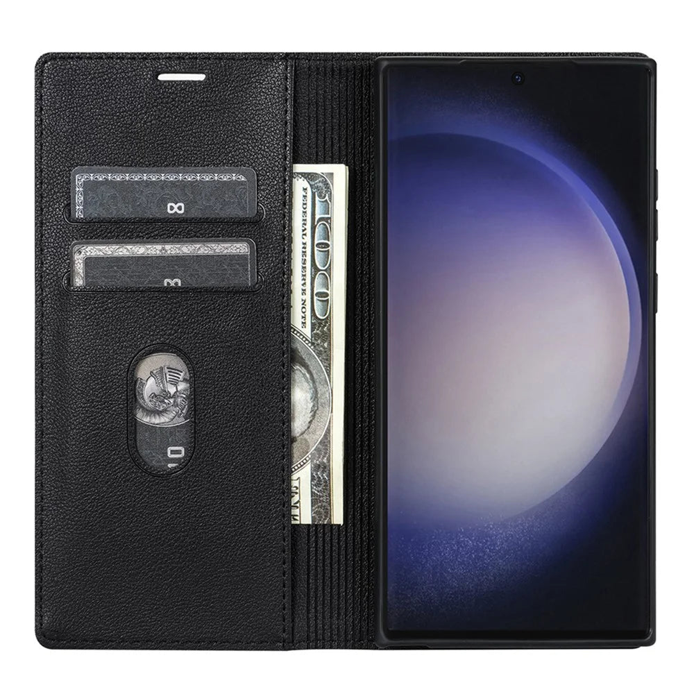 BKS-001 For Samsung Galaxy S24 Ultra Case PU Leather Stand Wallet Phone Protector - Black - 2