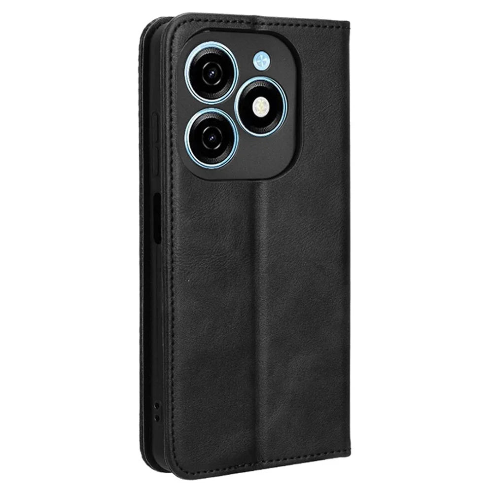 For TECNO Spark 20 KJ5 / Infinix Smart 8 Plus X6526 Cell Phone Case Imprint Retro PU Leather Stand Wallet Cover - Black - 7