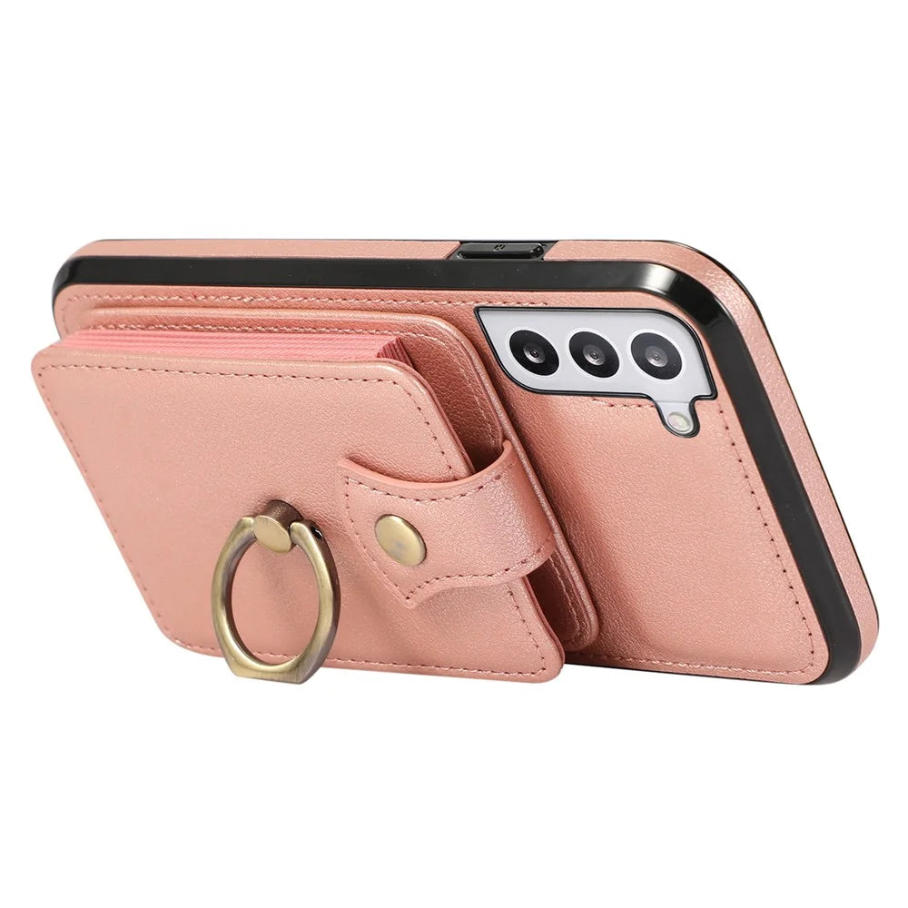 For Samsung Galaxy S22+ 5G Case Kickstand Slim-Fit TPU+PU Leather Mobile Phone Cover - Rose Gold - 3