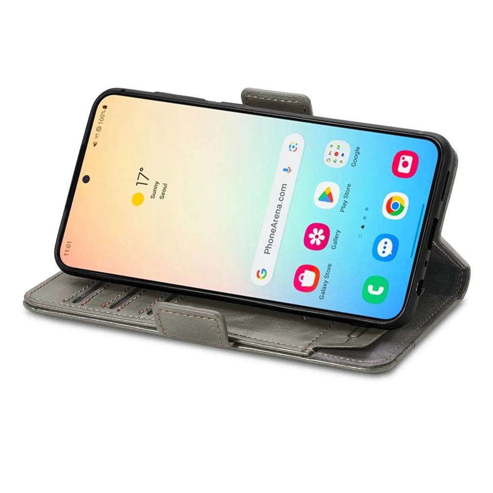 For Samsung Galaxy S24 Phone Cases CASENEO PU Leather Cover Stand with RFID Blocking Wallet - Grey - 3