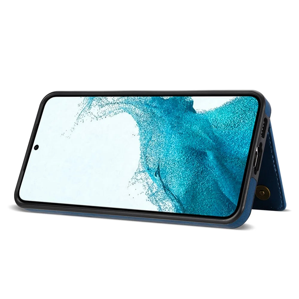 For Samsung Galaxy S24 Case Line Splicing Imprinted Leather Phone Cover - Blue - 3