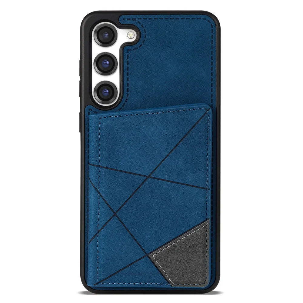 For Samsung Galaxy S24 Case Line Splicing Imprinted Leather Phone Cover - Blue - 7