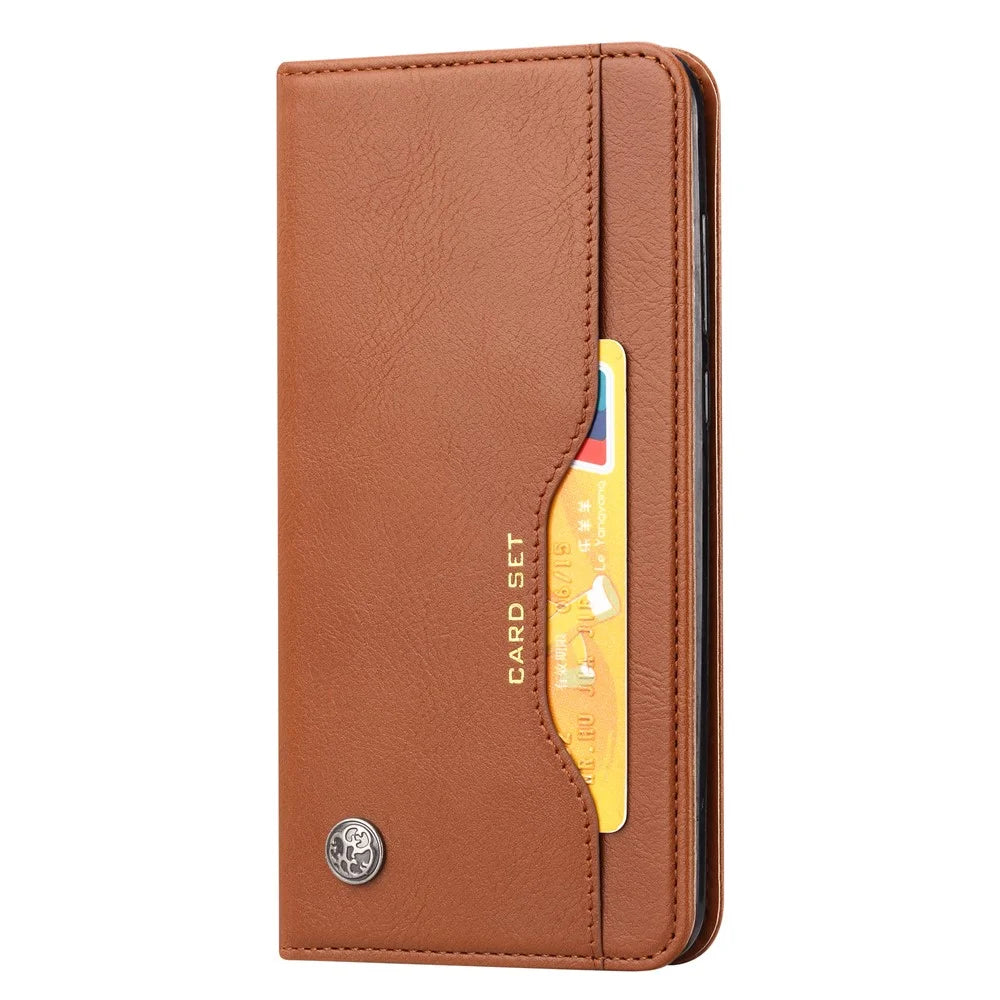 For Samsung Galaxy S24 Cell Phone Case Magnetic Closing PU Leather Wallet Cover - Light Brown - 6
