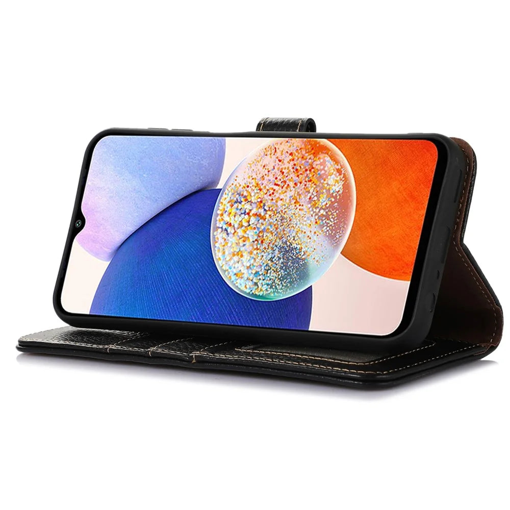 For Samsung Galaxy A25 5G (Global) (161.0 x 76.5 x 8.3mm) Genuine Cow Leather Phone Cover Lychee Texture Case - Black - 3