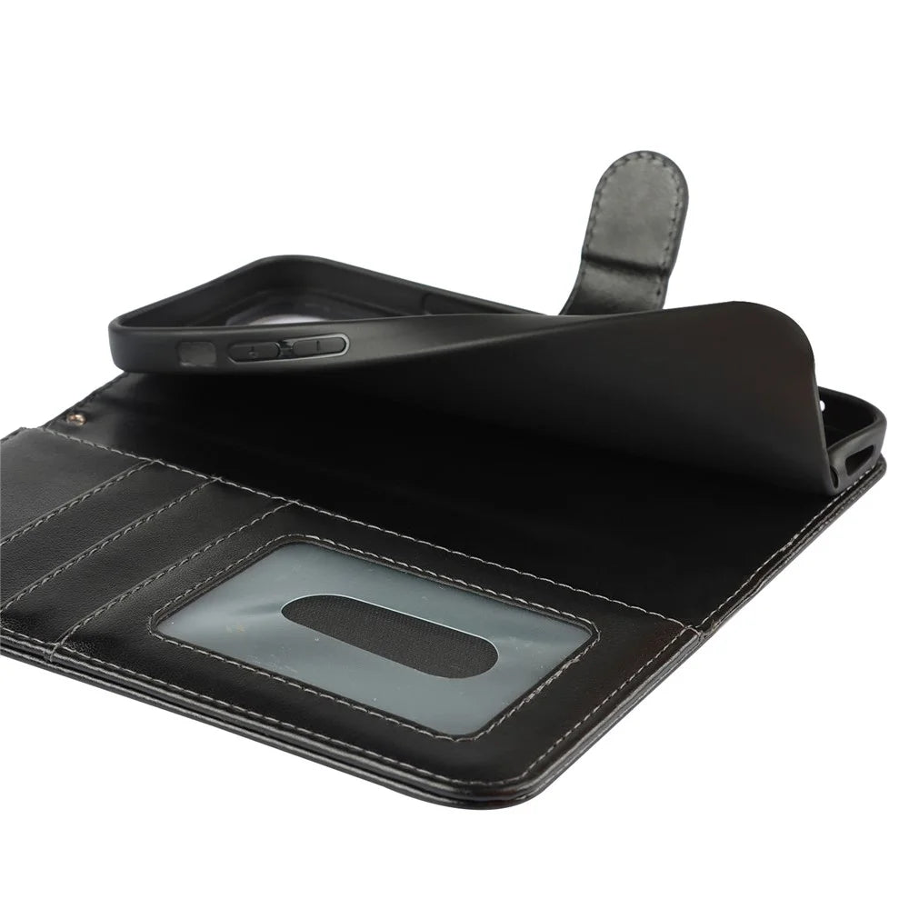 For iPhone 15 Pro Wallet Leather Cover R61 Texture PU Leather Stand Case - Black - 6