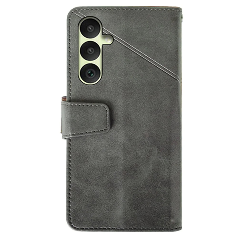 IDEWEI For Samsung Galaxy A35 5G Case Classic Calf PU Case Wallet Phone Cover - Grey - 5
